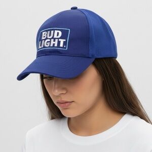Bud Light Embroidered Blue Strapback Hat Cap One Size Adjustable HitWear 6 Panel